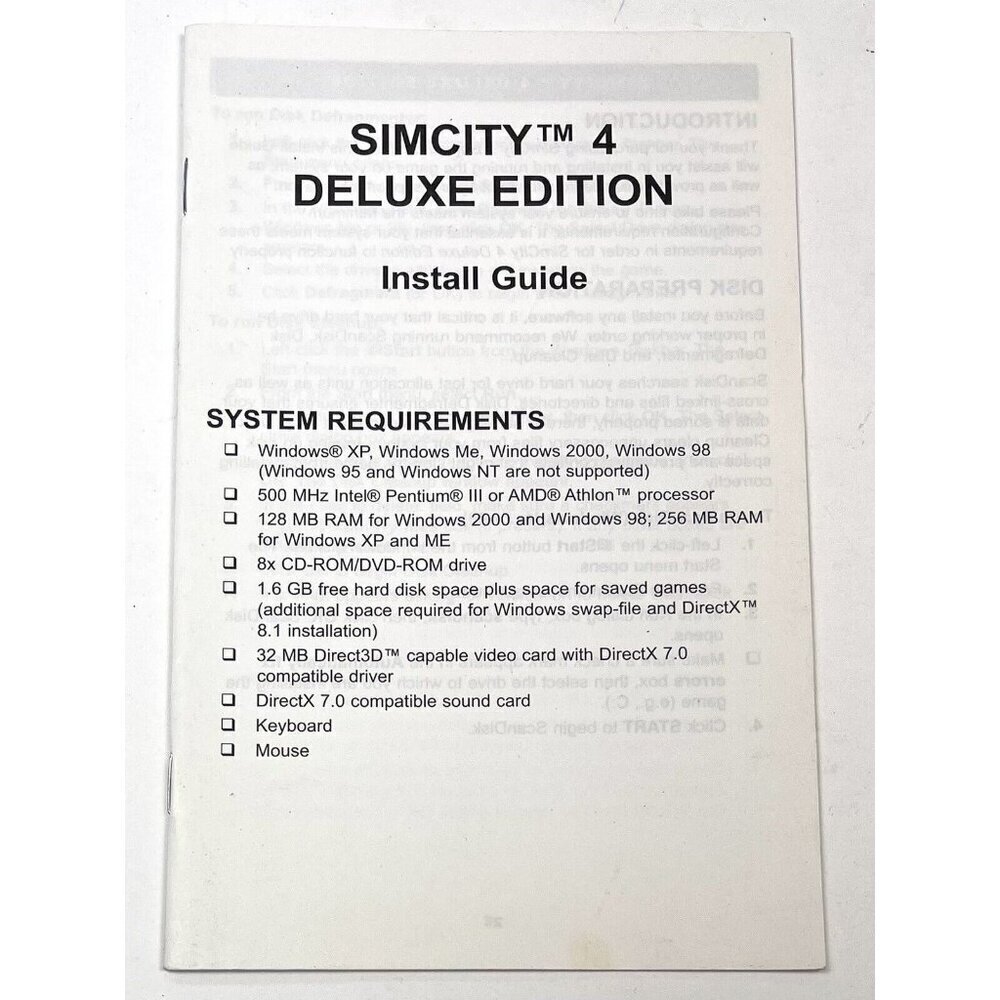SIMCITY 4 Deluxe Edition PC Game INSTALL GUIDE Booklet ONLY *No Game Included*